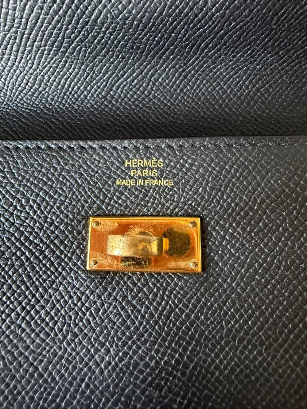 Hermes Black Leather Kelly Cut Clutch with Gold Hardware